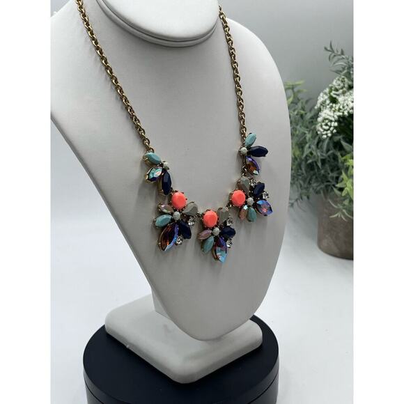J. Crew Asymmetrical Vibrant Multicolor AB Glowing Rhinestone statement Necklace - Picture 5 of 12